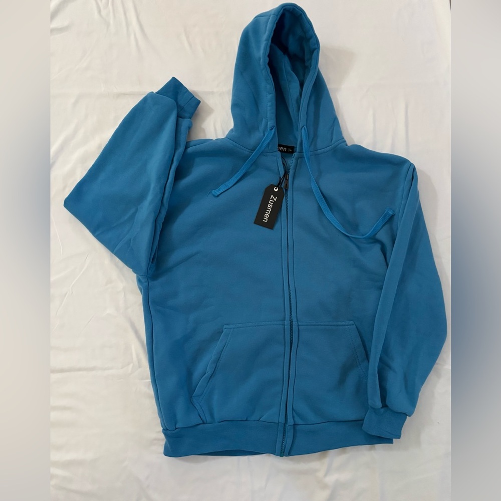 Zusmen Blue Zip-Up Hoodie